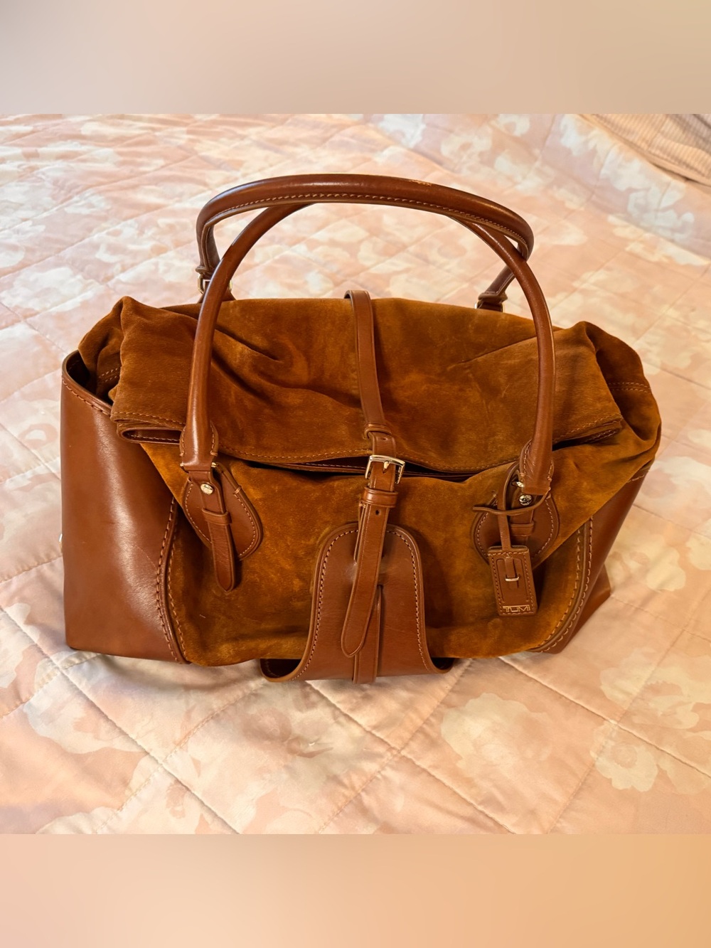TUMI Brown Suede & Leather Shoulder Bag